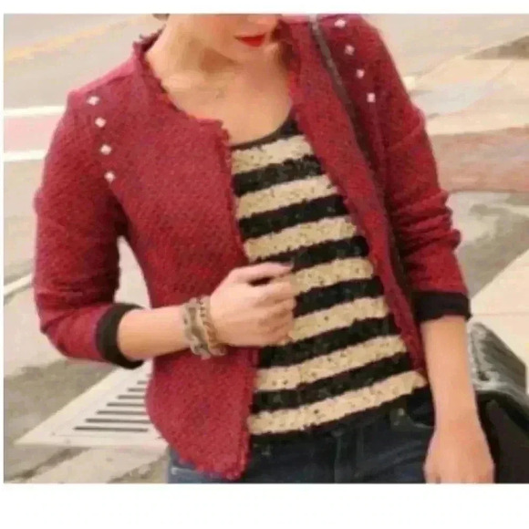 Monteau Red Tweed Open Front 3/4 Sleeve Blazer NWT New Womens Size Medium - Picture 1 of 8